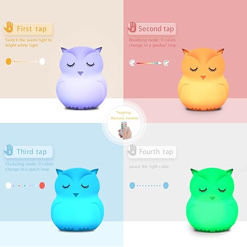 Miniatura 4 de WHA&DARREN Luces nocturnas de búho para niños, lámpara de noche de silicona, luz de guardería para bebé, luz nocturna para dormir, luz nocturna