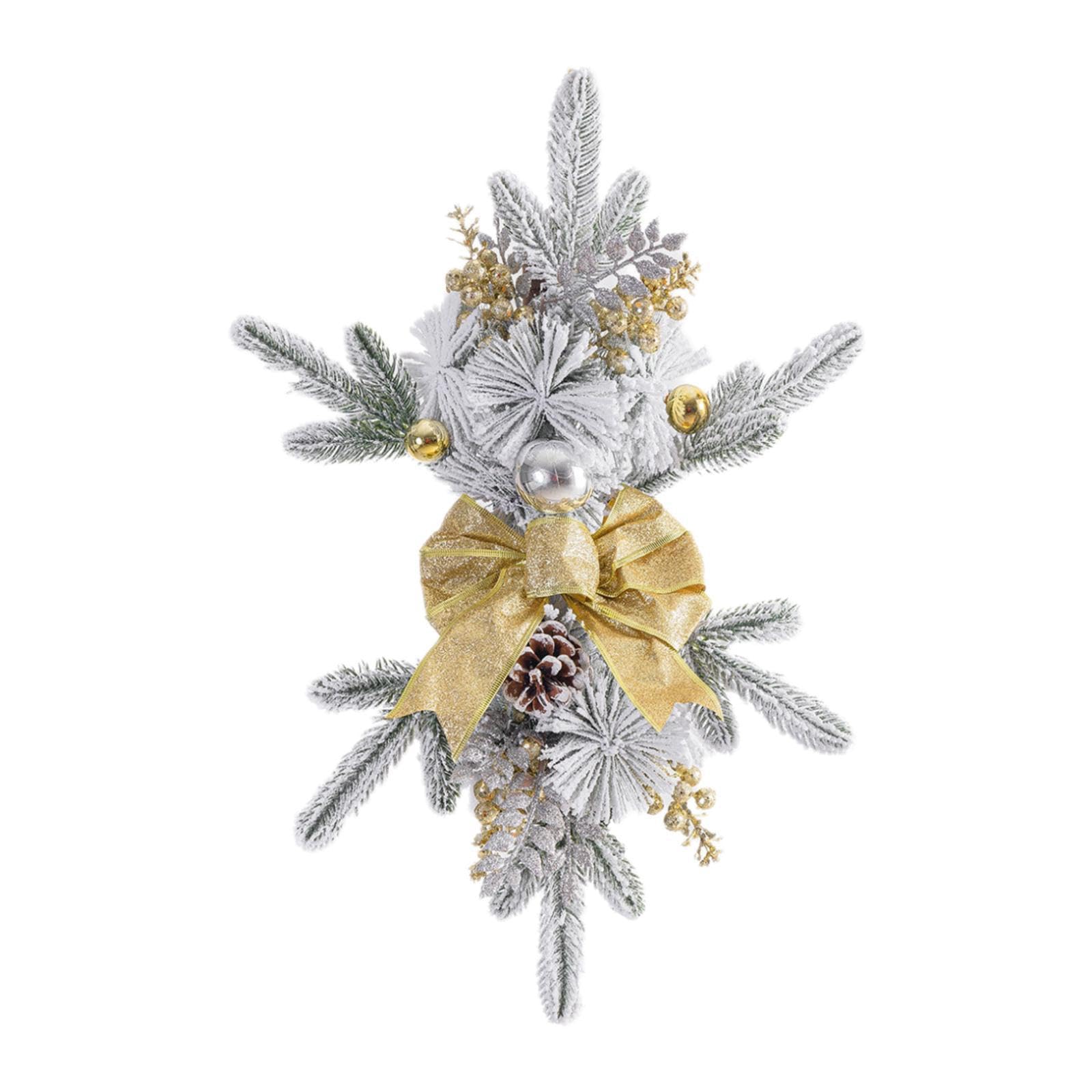 Tachiuwa Christmas Artificial Swags Teardrop Swag Wreath for Front Door Home Decor Stair Swag Wreath for Festival Celebration Kitchen, 45 cm Gold Bowknot