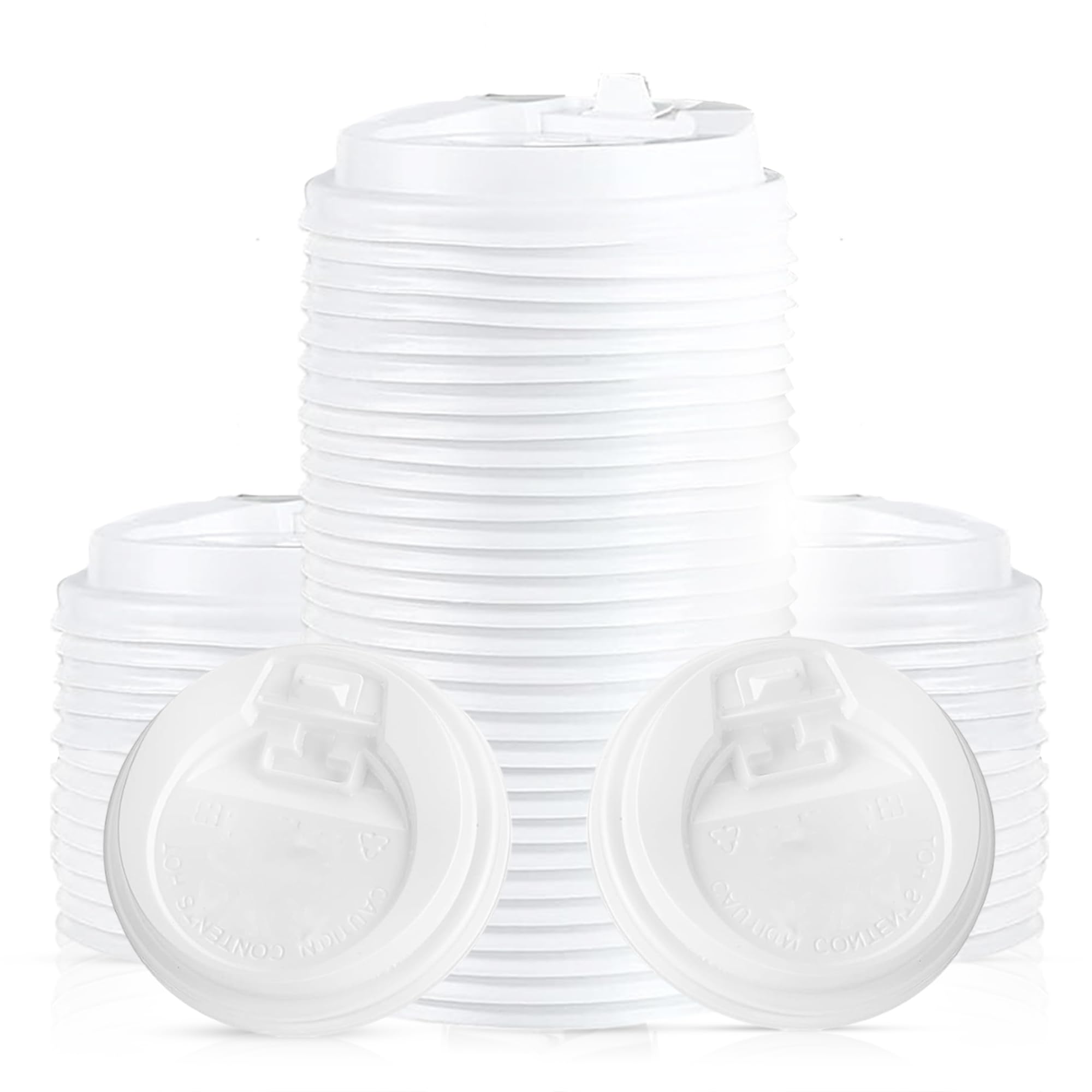 CHEF ROYALE (8-10 oz) 80mm Disposable Coffee Cup Lids for Hot Drinks - Leak-Proof Plastic Lids Takeaway Ripple Cups Covers Eco-Friendly Black & White Options - Ideal for Christmas (White, 100 Pack)