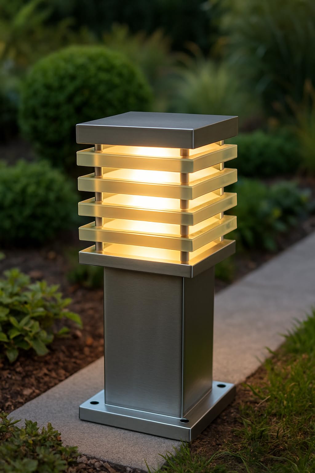 Ice-Cube Square Stainless Steel Outdoor Garden Gate Light, Modern Layered Design, Warm White LED Post Lamp, Suitable for Garden,Terrace,Pillars