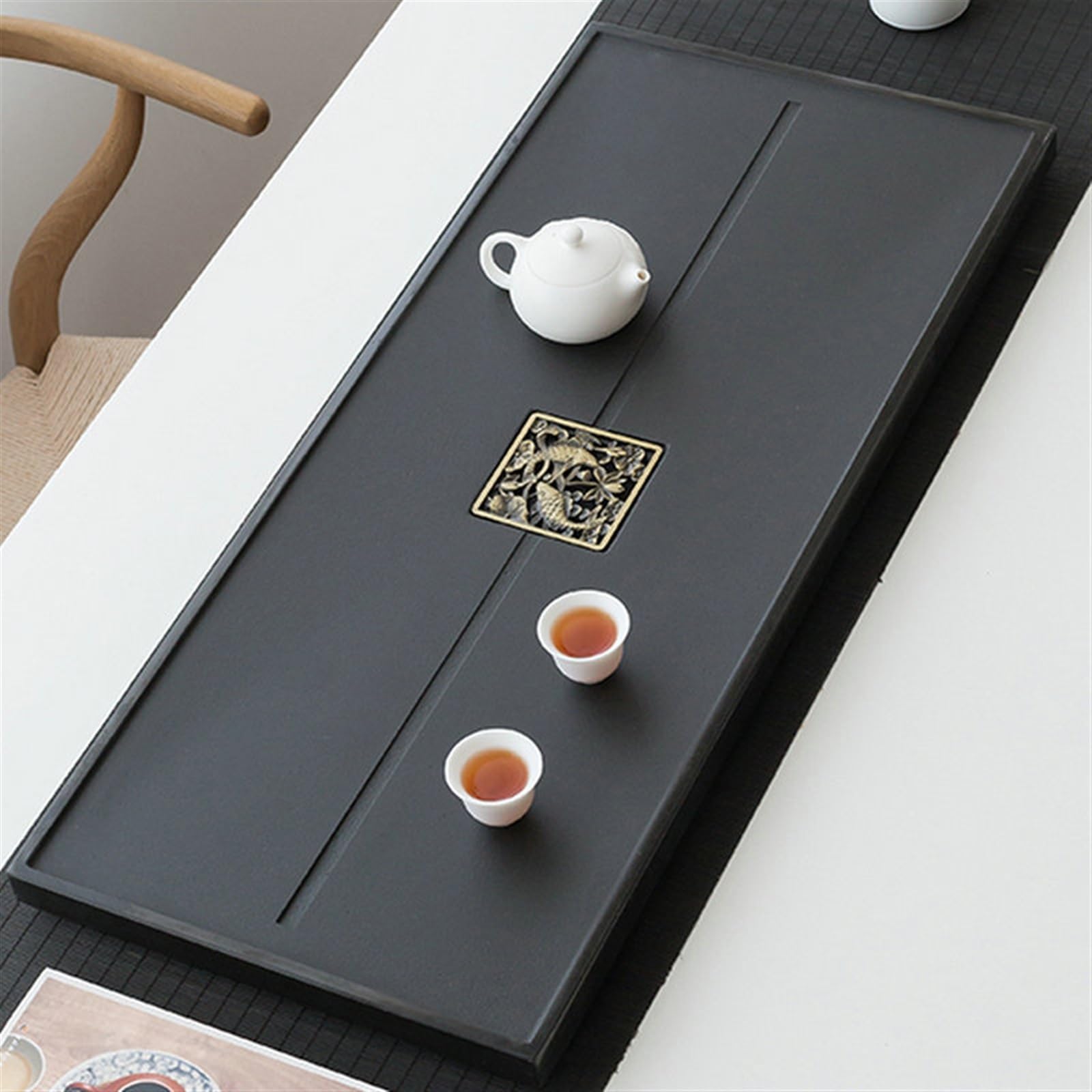 Bandeja de té Sencilla, Juego de té, Bandeja de té de ebonita Natural, Juego de té de Kung fu Grande, Moderno y Sencillo, Drenaje de té de mar (70 x 35 x 3 cm)