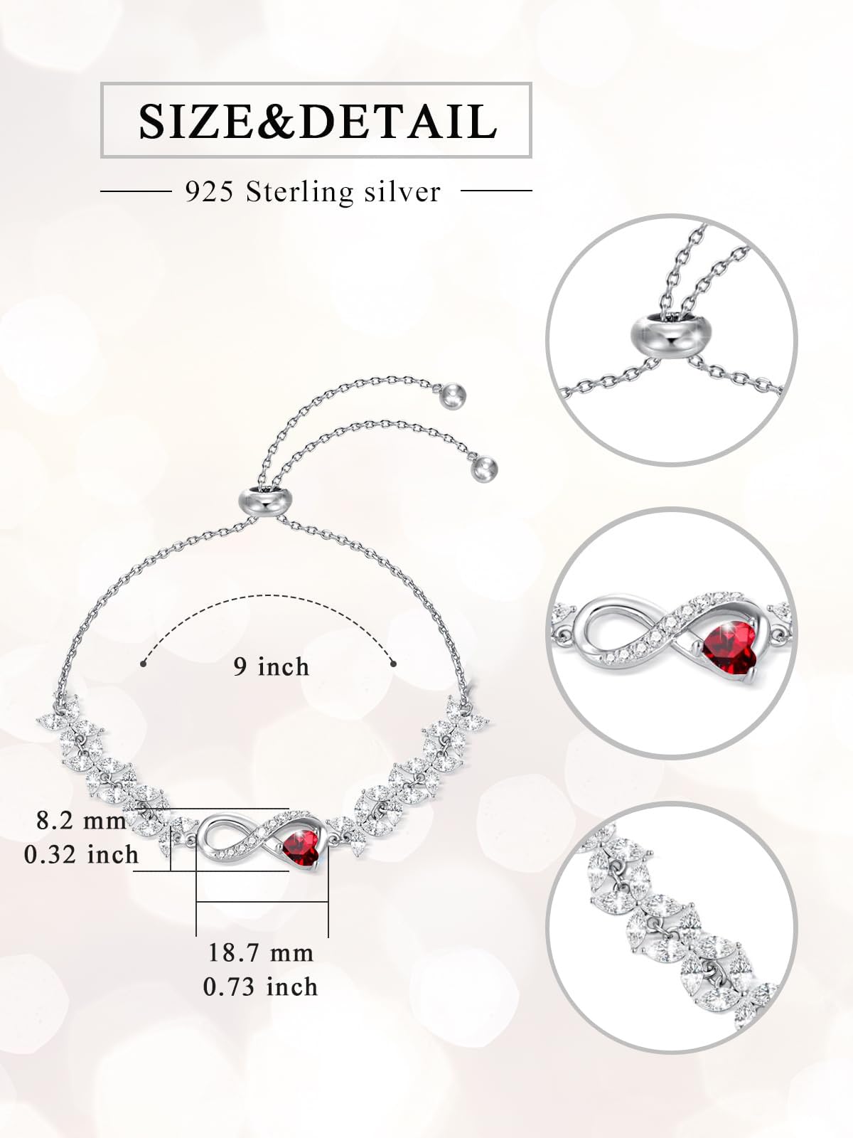 Dorunmo Bracciale Infinity, da donna, in argento Sterling 925, infinito amore, con pietra portafortuna, regolabile, per la spiaggia estiva, regalo di Natale e di compleanno da donna