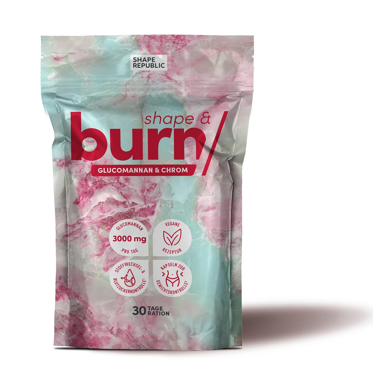 SHAPE REPUBLIC - Appetitzügler 180 Kapseln - Stoffwechsel Komplex mit Glucomannan aus der Konjakwurzel & Chrom - 3000 mg pro Tagesdosis