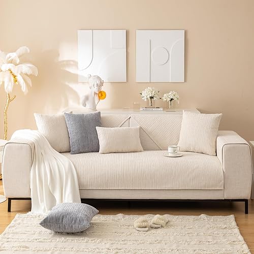 Miniatura 3 de vctops Funda de felpilla suave para sofá, color liso, tejido a rayas, texturizado, lavable, antideslizante, para perros y mascotas, 1 piezano todo