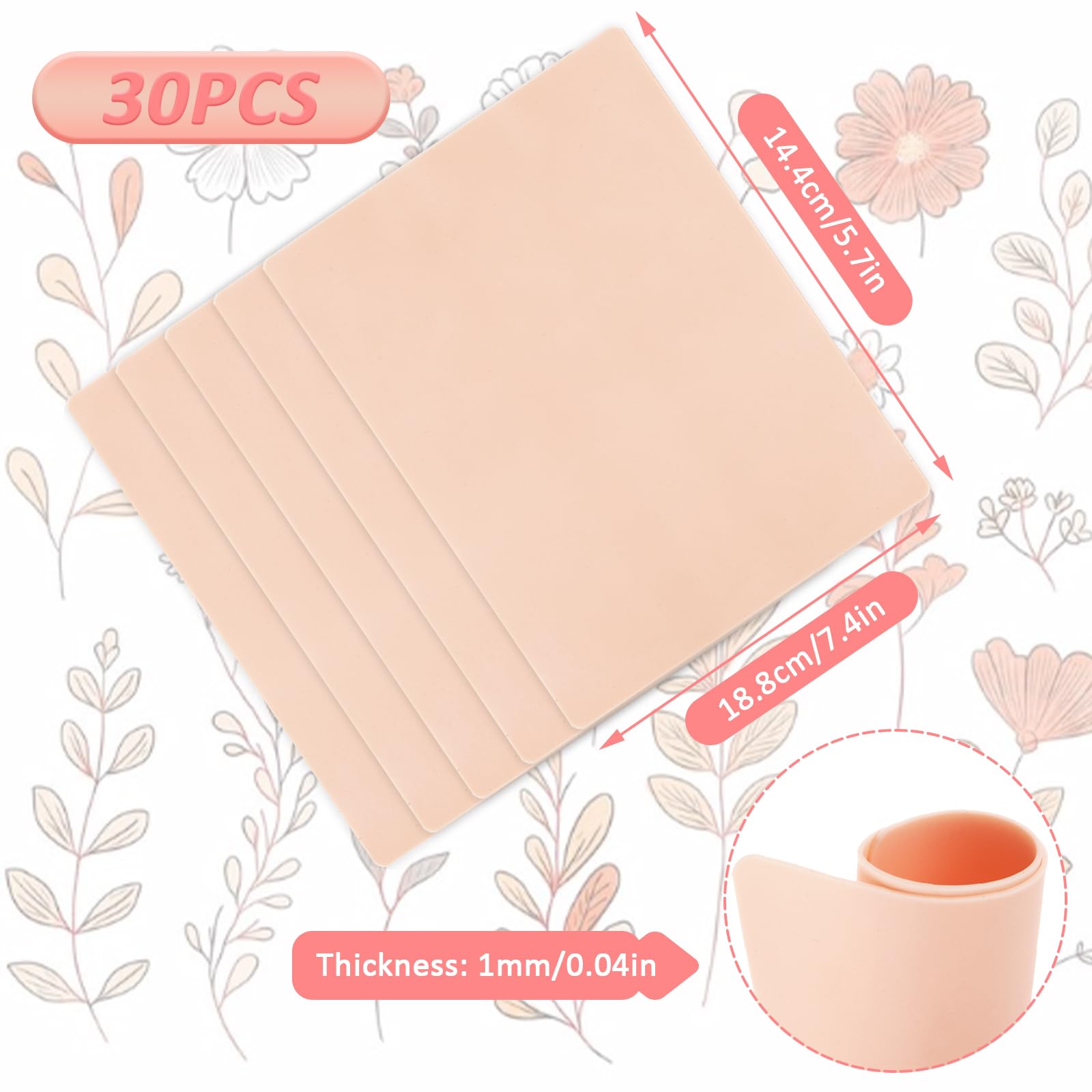 30Pcs Blank Tattoo Practice Skin, 8x6in Practice Skin Double Sides Fake Skin Tattoo Skin Practice Sheet for Beginners and Experienced Artists (0.04inch)