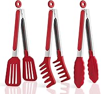 Vista 9 de Paquete de 5 pinzas de silicona para cocinar, 4 pinzas de cocina de 13 pulgadas con puntas de silicona, pinzas de acero inoxidable antiadherentes