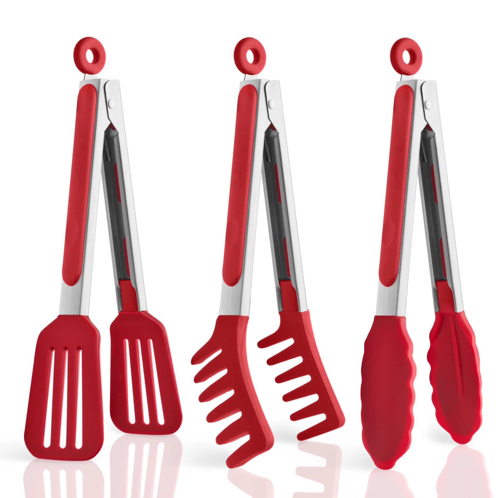 Paquete de 3 pinzas de silicona para cocinar, pinzas de cocina de 9 pulgadas con puntas de silicona, pinzas antiadherentes de acero inoxidable para bistec, pizza, pasta, espaguetis,