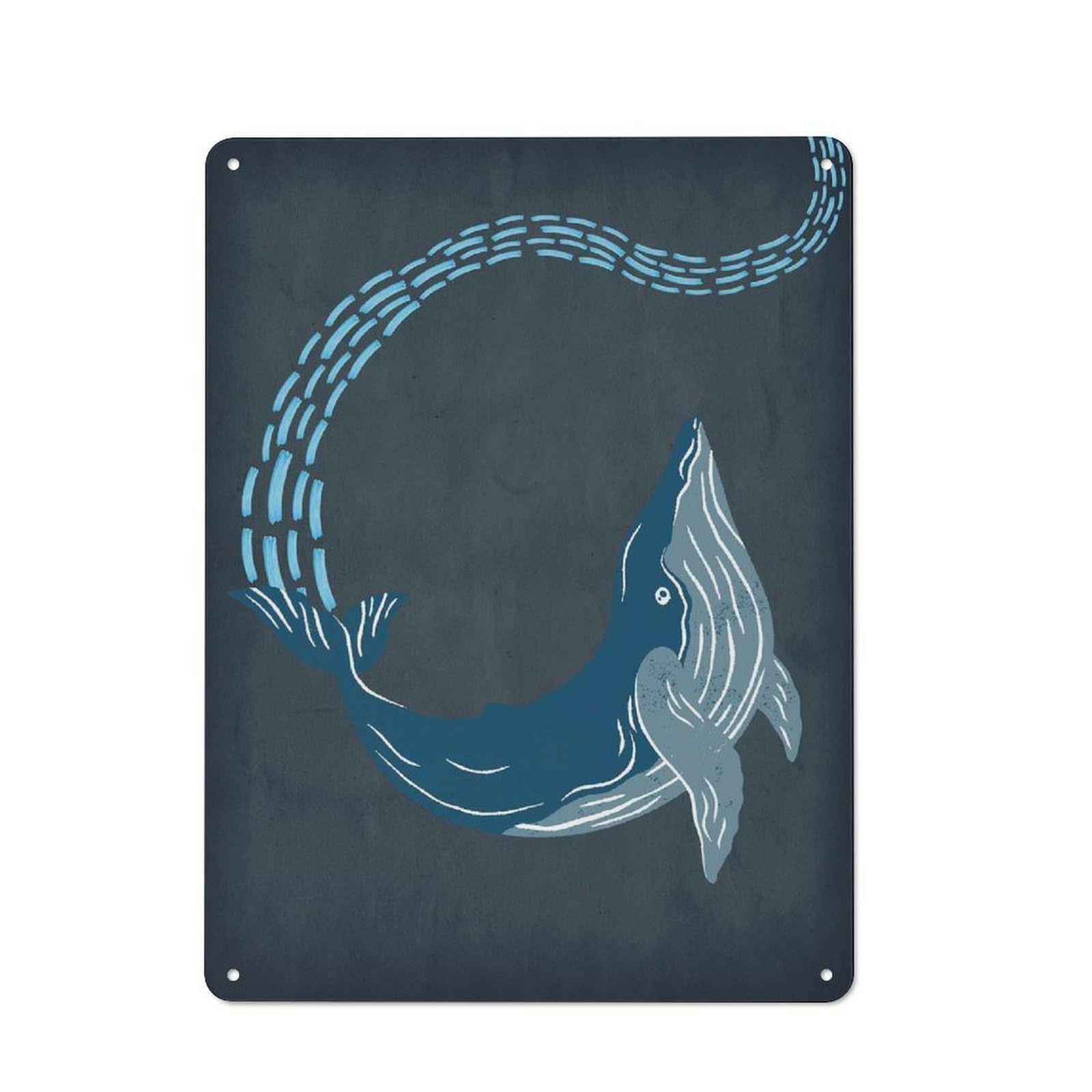 Junmoney Trailing Whale Tin Sign 40X30cm For Workshop Wall, Retro Wall Decor, Suited To Metal Sign Collectors
