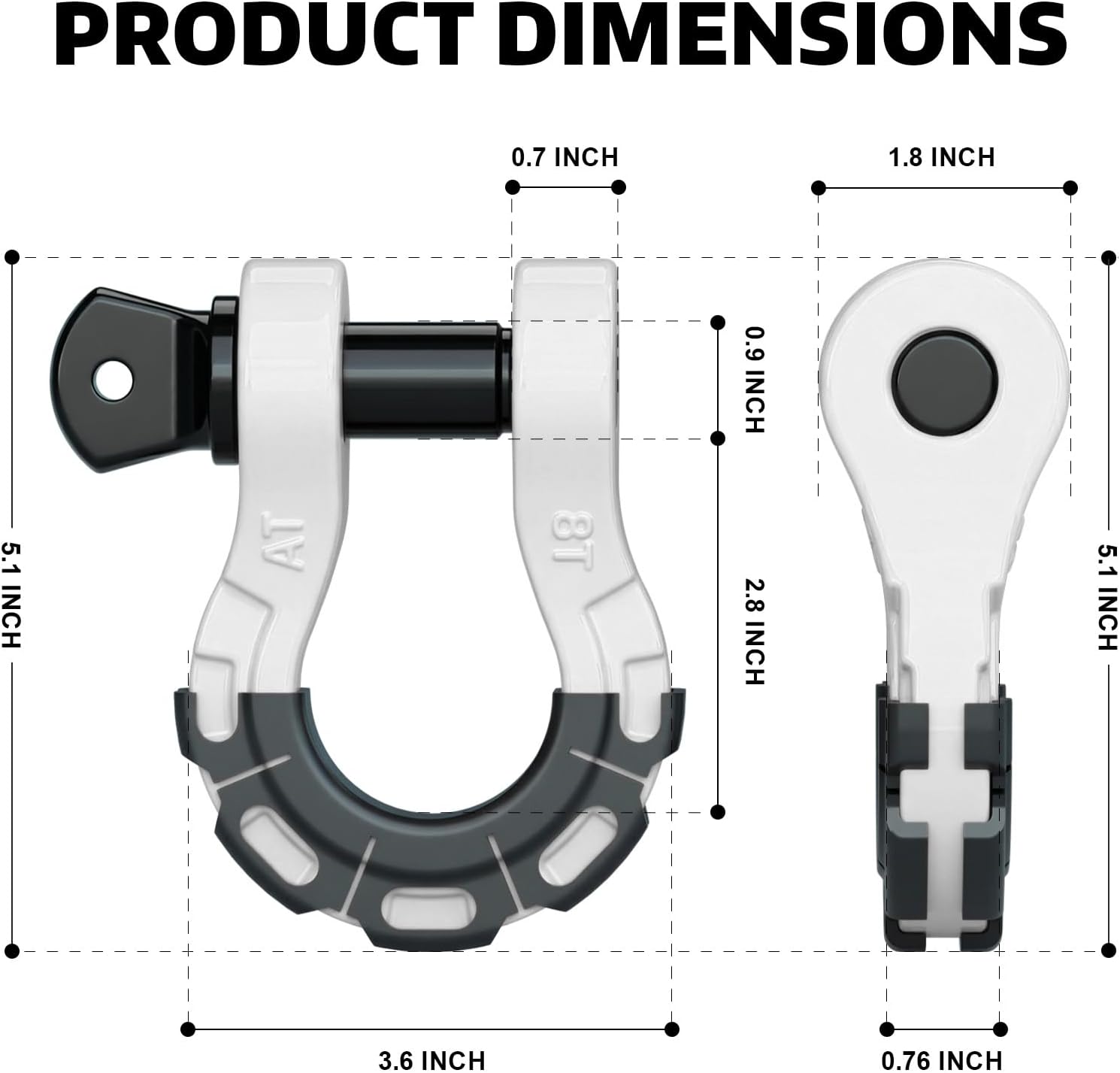 AUTOBOTS D Ring Shackles Heavy Duty(2 Pack) 68,000 lbs Capacity, Stronger Than 3/4" D Shackle, with 7/8" Screw Pin, for Tow Strap Winch Off Road Accessory Vehicle Recovery White