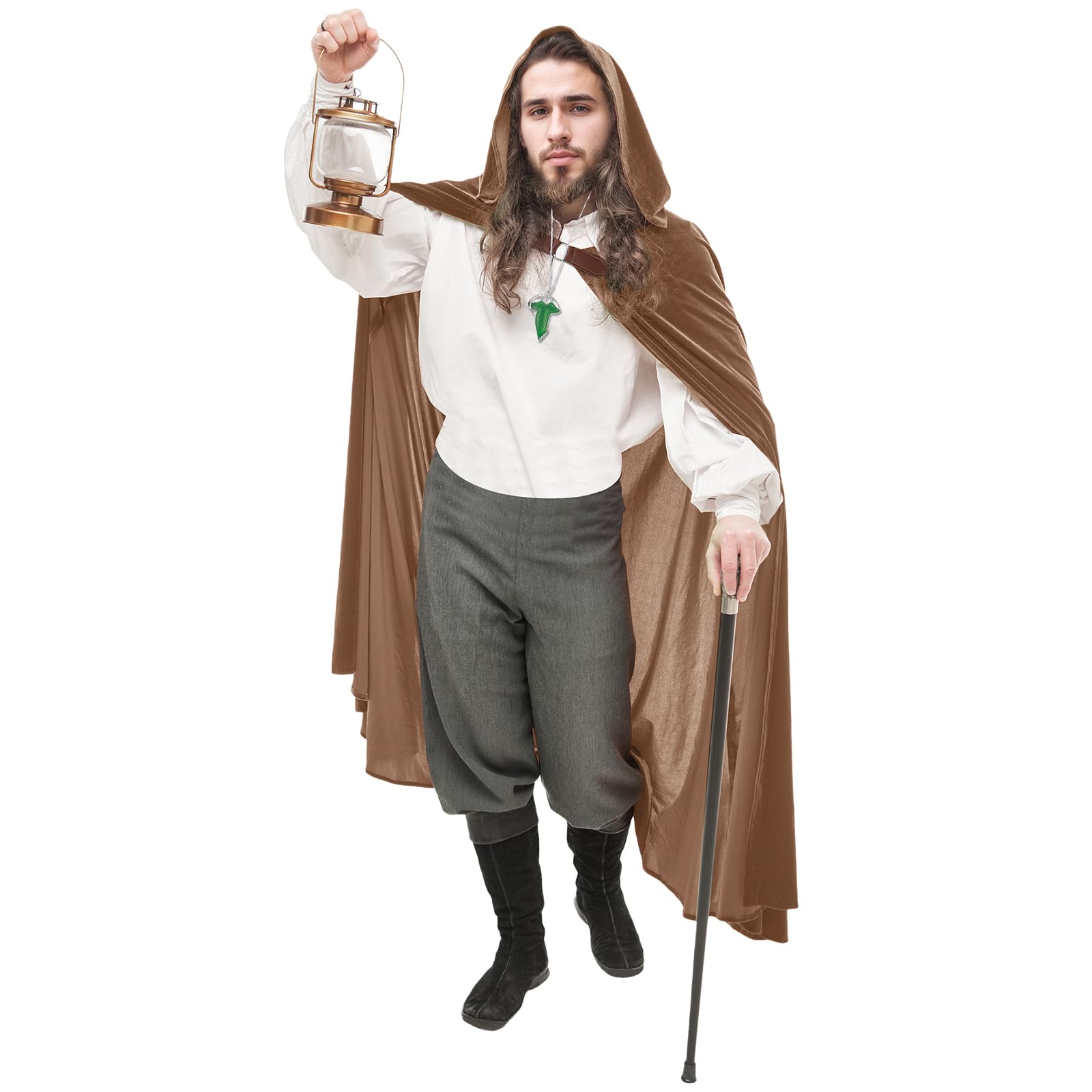 Renaissance Cappotto con cappuccio con foglia verde elvi, abbigliamento medievale, unisex, per Halloween, con cappuccio medievale
