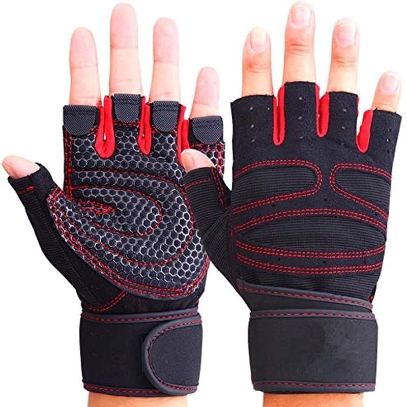 COOLBABY Black Anti-Slip Adjustable Velcro Strap Weightlifting Gloves Outdoor Sports Gloves Half Finger Palm Exercise Dumbbell Fitness Gloves, One Size