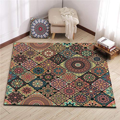SRTJURFG Tappeti Quadrato Stile Moderno Quadrati floreali rivestiti testa di moro Soggiorno Camera da Letto Computer Sedia Cuscino, 80 x 80 cm