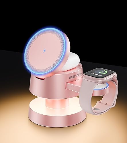 Estación de carga inalámbrica magnética 4 en 1 para iPhone 17151413 Pro Max, con luz nocturna, estación de carga inalámbrica de carga rápida para