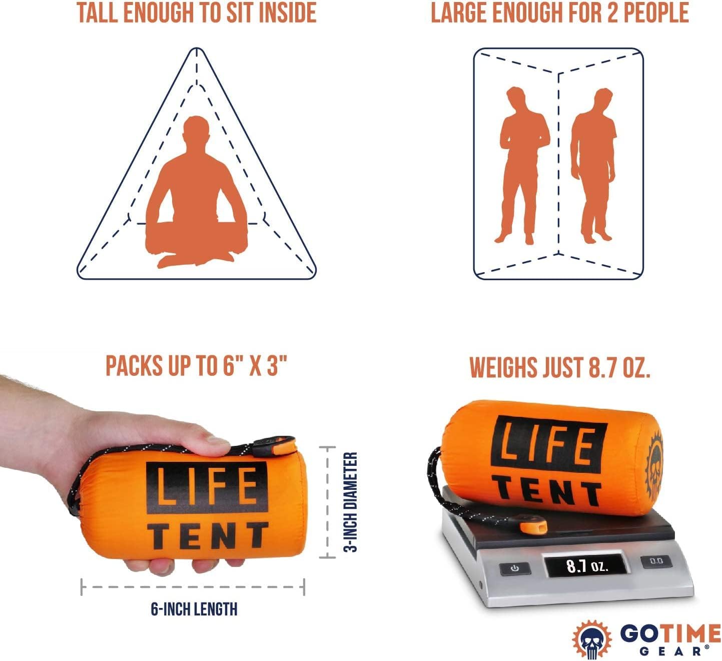 Go Time Gear Life Tent Emergency Survival Shelter – 2 Person Emergency Tent – Use As Survival Tent, Emergency Shelter, Tube Tent, Survival Tarp - Includes Survival Whistle & Paracord (Orange, 1pack) : Sports & Outdoors