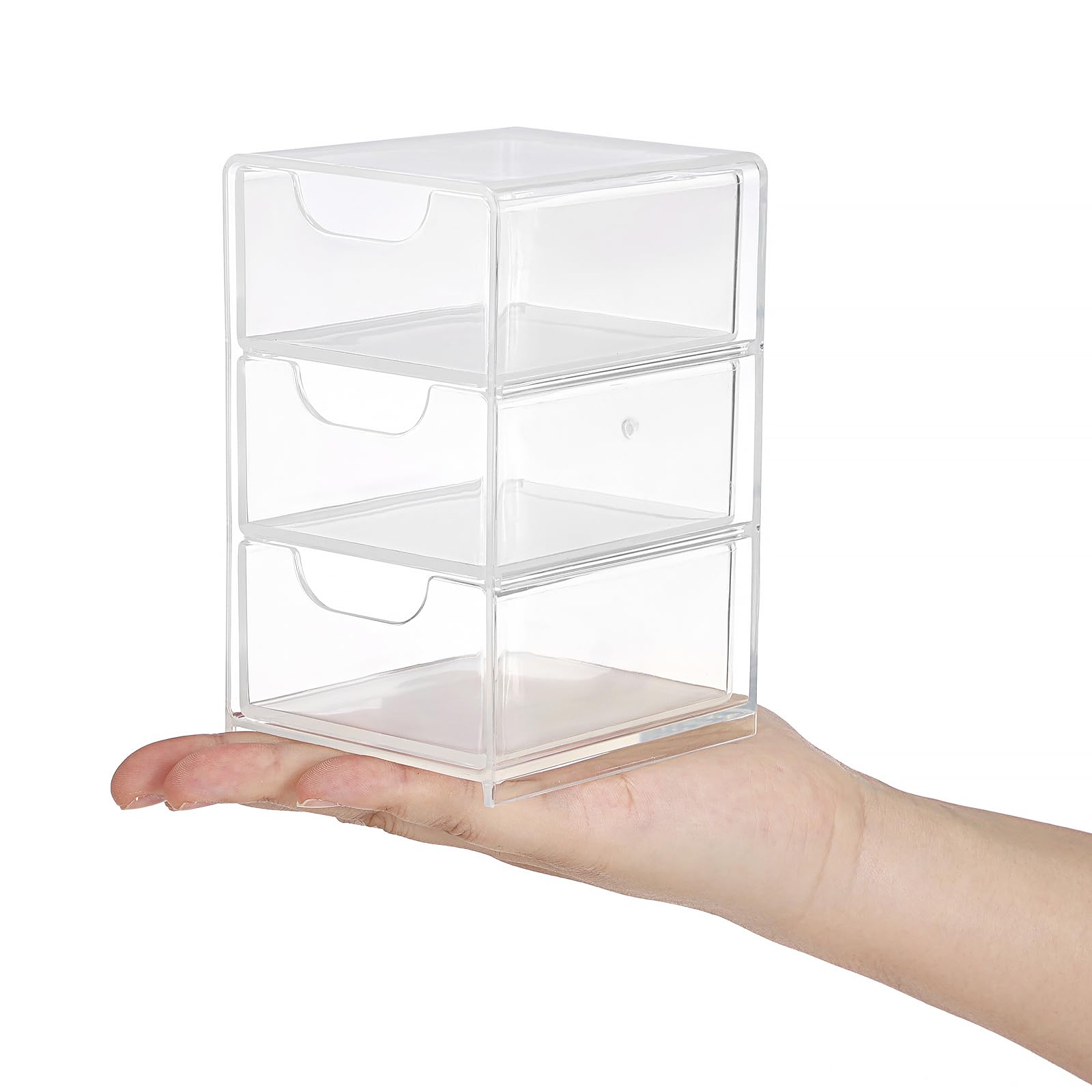 Hipiwe Acrylic Drawer Organizer Qtip Holder for Cotton Pad Cotton Swabs Makeup Storage Drawer with 3 Drawers Clear — view 4