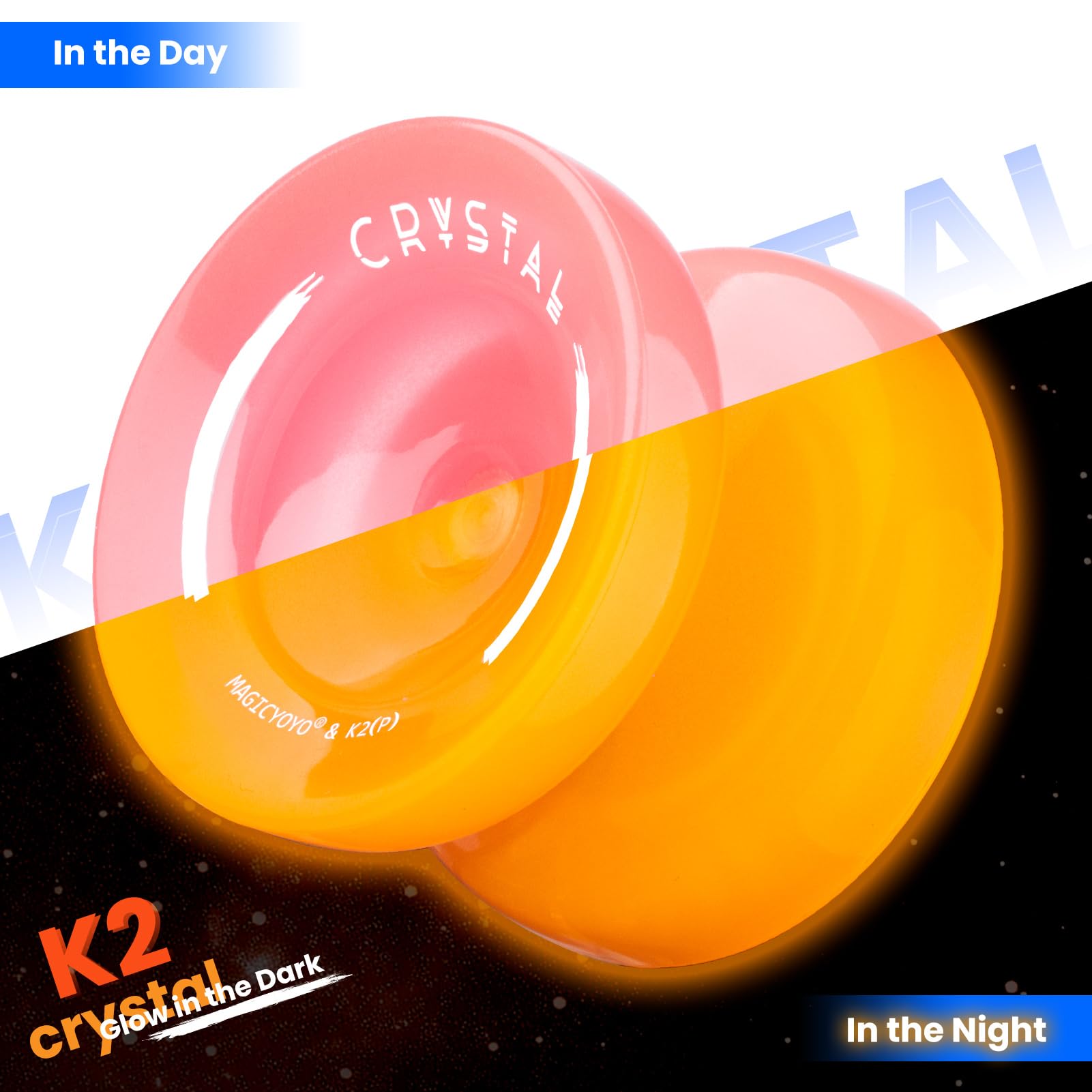 Yoyo MAGICYOYO K2 Crystal – Débutant Réactif Et Avancé Non Réactif, Effet Lumineux Glow In The Dark, Rose à Lames Orange