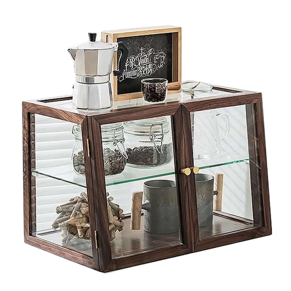 Wooden Display Cabinet, Collectibles Case Countertop Coffee Wine Bar Storage Sideboard for Living Room Dinning