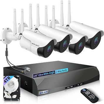 WEILAILIFE Dual Antenna Enhanced & 2-Way Audio Outdoor Wireless Security Camera System, WiFi Video Surveillance, Wireless Surveillance Camera System, Home Security Cameras