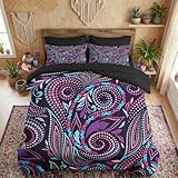 Pamnest Comforter Set Queen Size, Bohemian Mandala Floral Purple 7 Pcs Bedding for Kids and Adults, Boho Paisley Vintage Bed Sheet Sets with Fitted Sheet 2 Pillowcase & 2 Sham for Bedroom Bed Decor