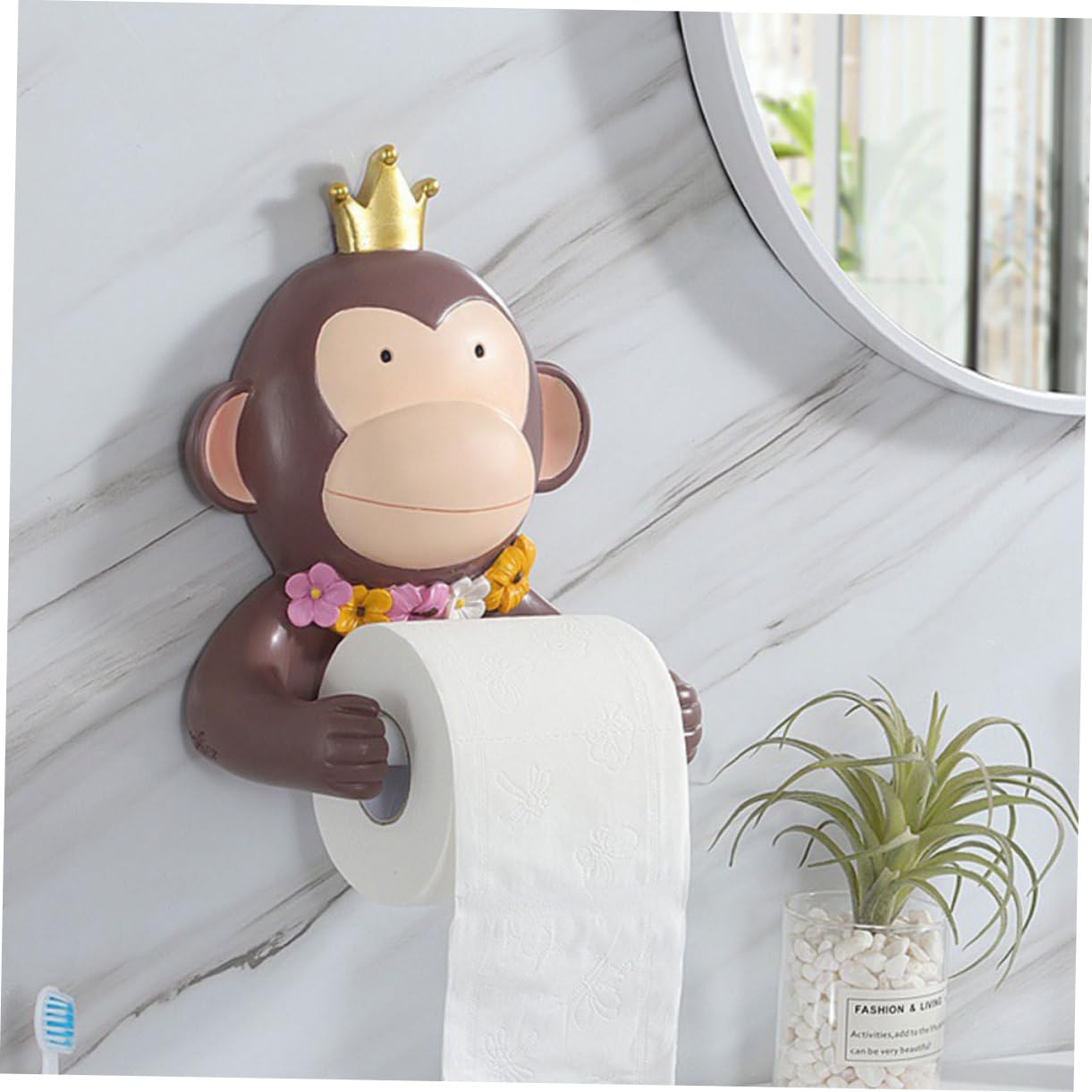 Portarrollos de Papel Higiénico de Resina Marrón Estilo Cartoon | Resistente a Corrosión y Deslustre, Diseño Estético, para Apartamento y Centro Comercial