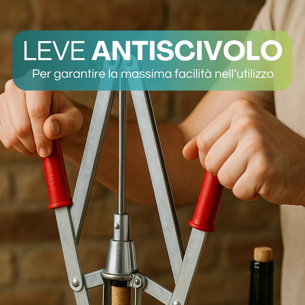 VIRSUS Tappatrice per Tappi in Sughero a 2 Leve VES140, Capsulatrice Manuale Doppia Leva per Tappi in Sughero con Ø 24mm e Altezza 33-38 mm per imbottigliare Bottiglie Vino, Birra, Made in Italy