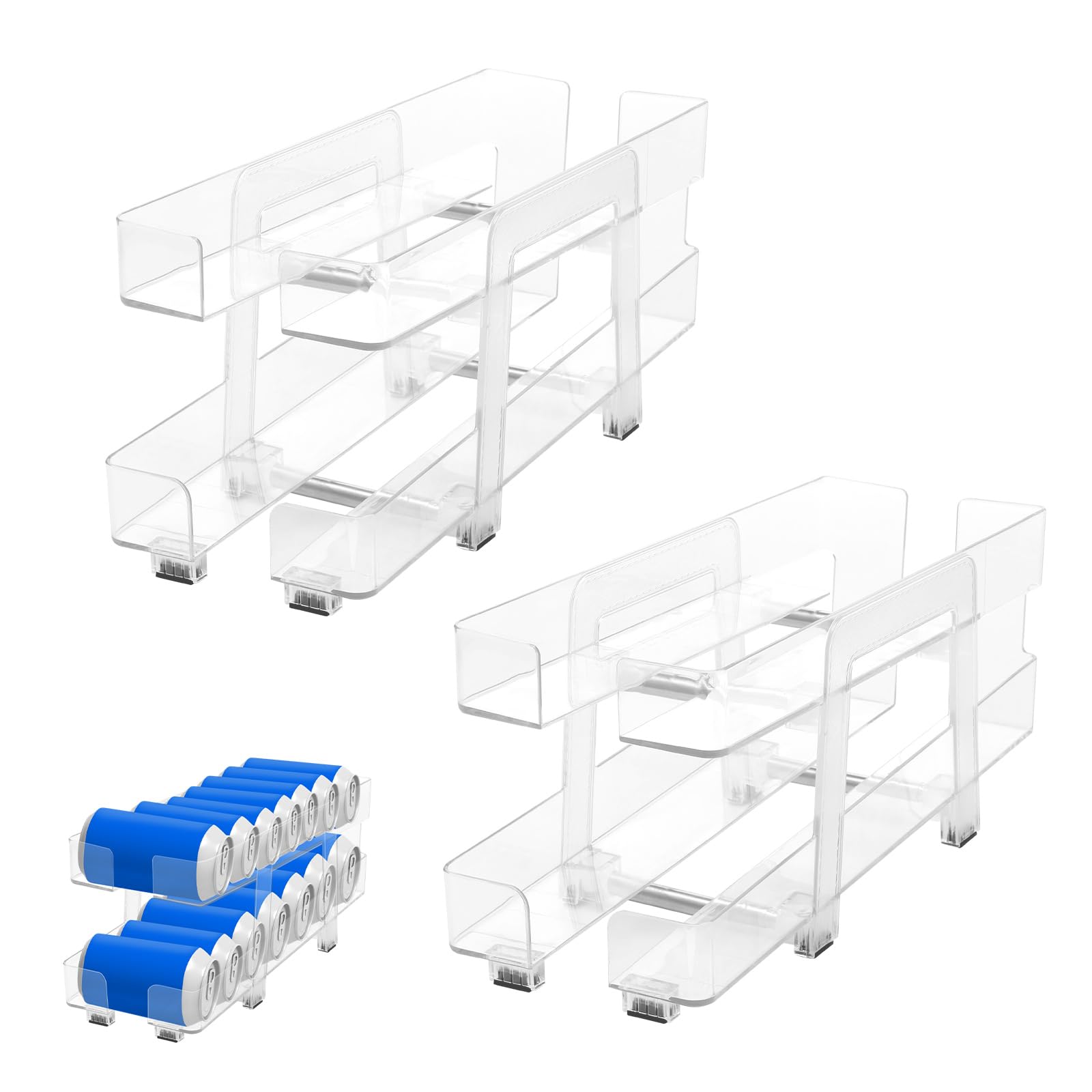 HJJWNDDNG 2Pcs Soda Can Organizer & Soda Can Dispenser for Pantry or Refrigerator, 2 Tiers Width Expandable Beverage Dispenser Rack Holder, Drink Organizer(transparent color,2)