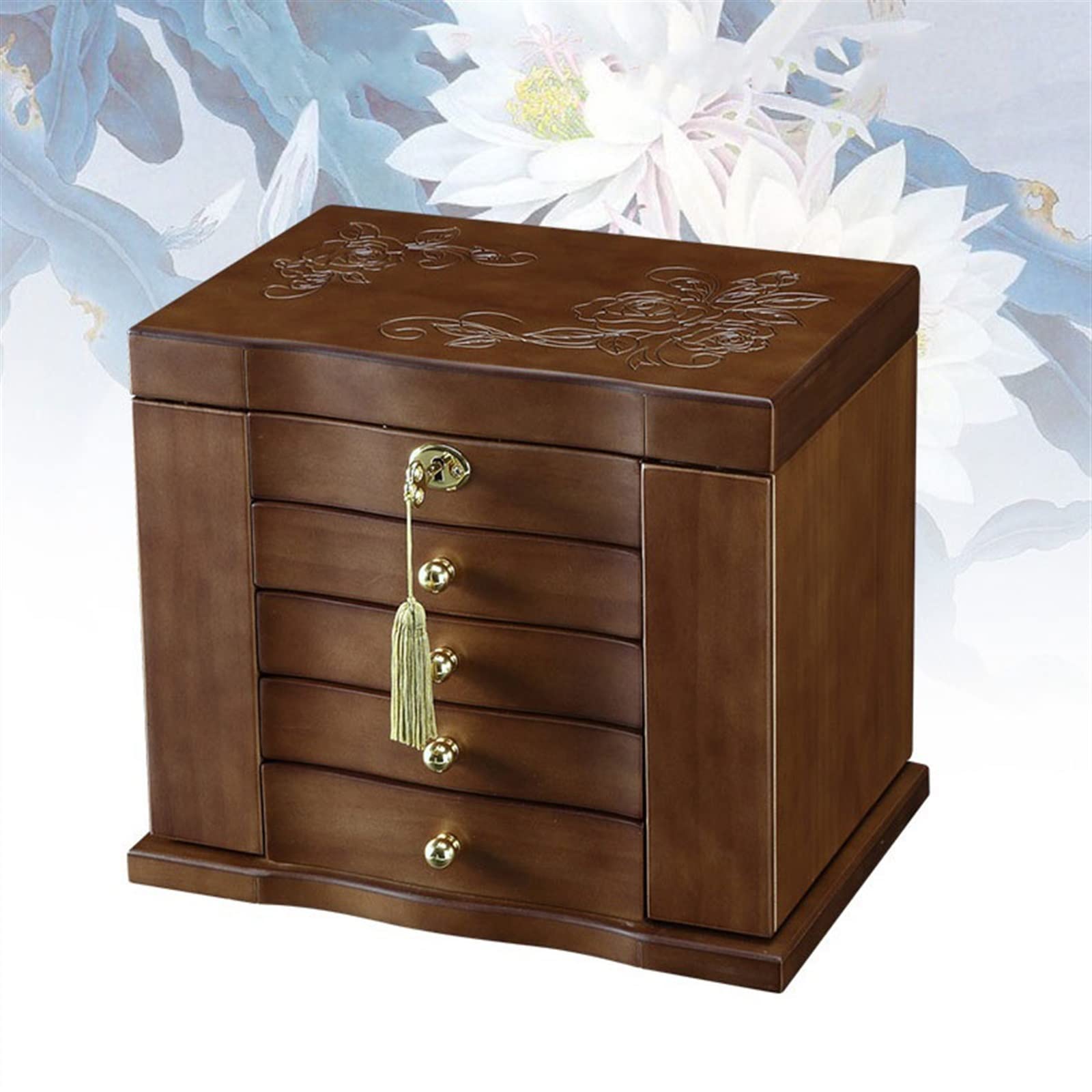 Joyero de madera con cerradura, cajón grande, caja de almacenamiento de joyas, regalo de cumpleaños para mujeres, organizador de joyas simple y portátil