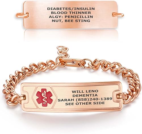 Divoti Pulsera de Alerta de Identificación Médica Grabada Personalizada, Condiciones Personalizadas de 4 Líneas  Cadena de Cuerda de Acero