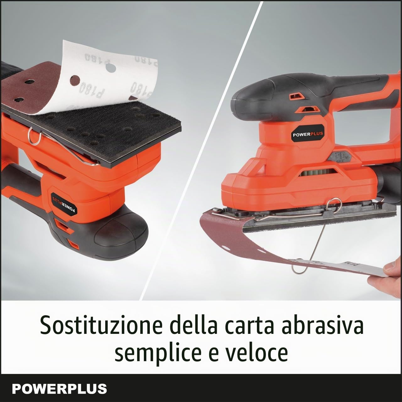 Powerplus Dual Power - Levigatrice vibrante senza fili, 20 V, POWDP50300, carta abrasiva, 187 x 90 mm, 24.000 min-1, con 1 sacchetto per la polvere e 1 foglio di carta abrasiva, senza batteria e