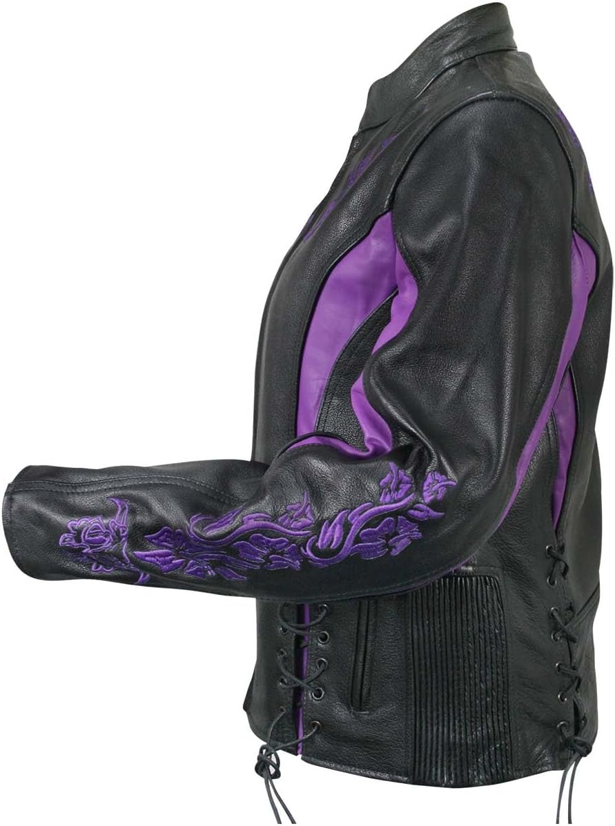Milwaukee Leather LKL27002 Women's Premium Black and Purple Leather Embroidered Jacket with CE Armor Protection - Large - Image 4