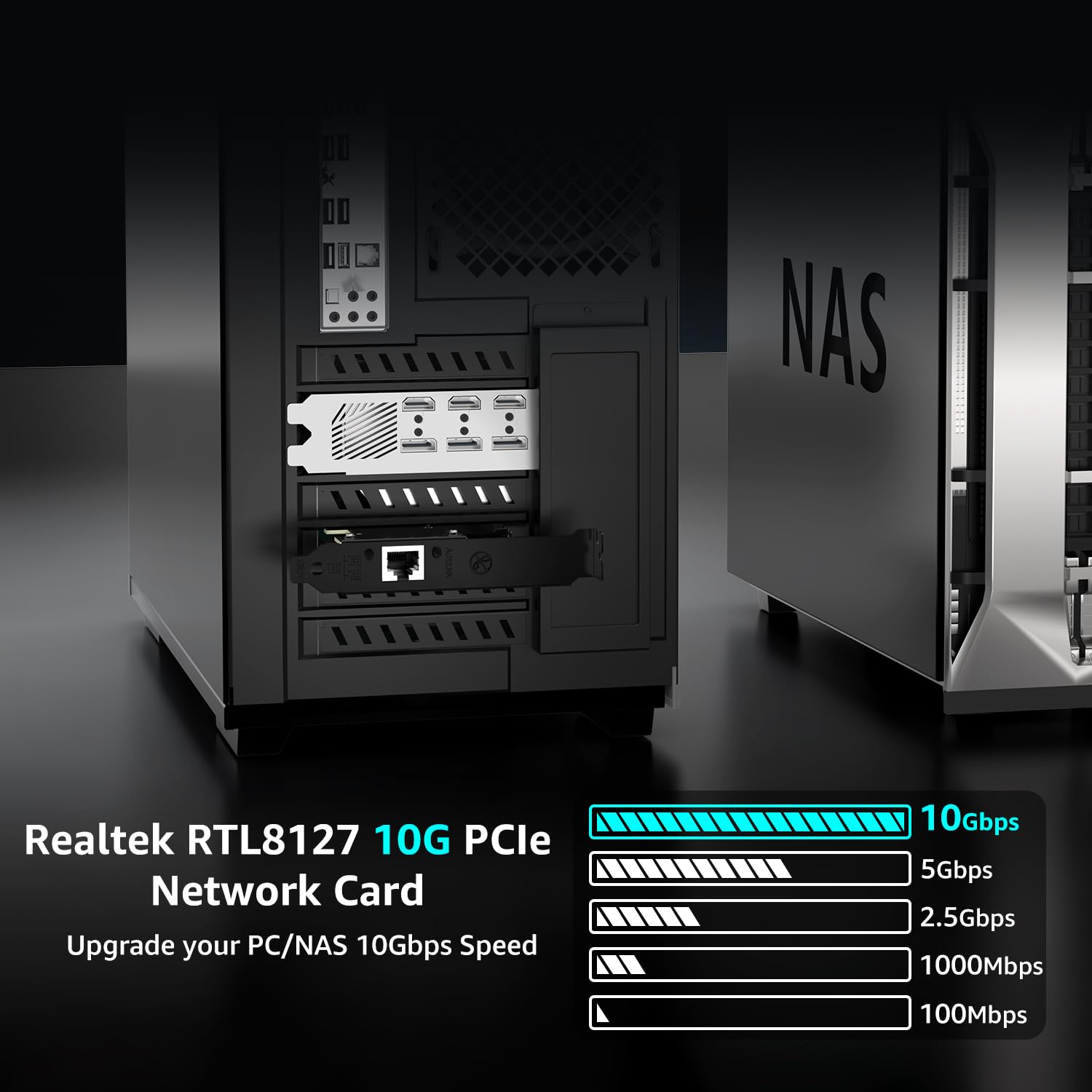 NICGIGA Realtek RTL8127 Carte réseau 10 Go PCIe 4.0 x1, adaptateur Ethernet multi-Gigabit 10G/5G/2.5G/1G RJ45 LAN NIC, prend en charge Windows 10/11/serveur, Linux, NAS, support à profil bas