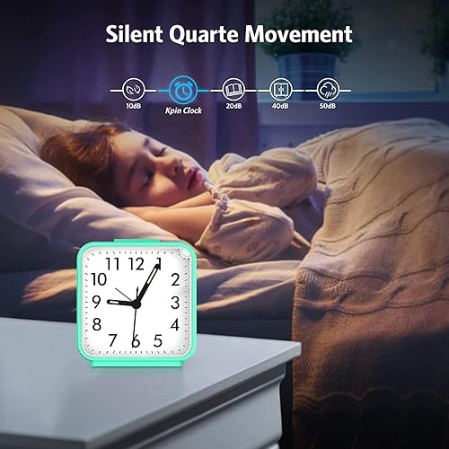 Miniatura 5 de AMIR Reloj despertador analógico, reloj despertador silencioso sin tictac, reloj despertador de viaje con repetición y luz, sonidos de pitido