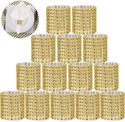 Wotoban Bling Napkin Rings Set of 150, Rhinestone Gold Napkin Rings Diamond Adornment Napkin Holder Bulk for Wedding, Dinner, Party, Table Decorations, Gold