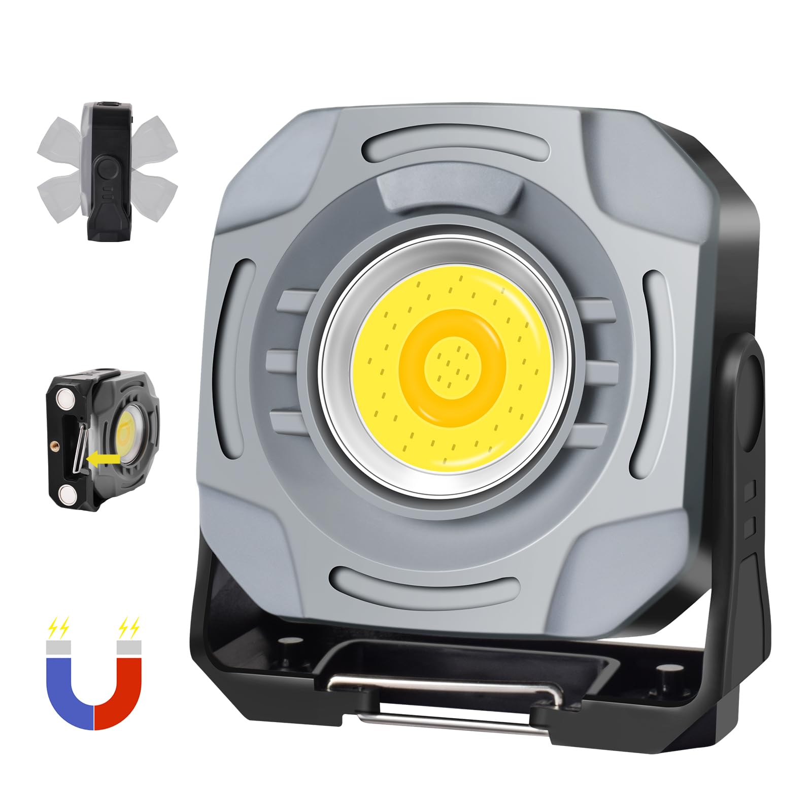 Masmejor 30W Rechargeable Work Light, 4000mAh LED Work Light 7 Lighting Modes, 1500LM Portable Floodlight, for Camping, Fishing, Workshop, Emergencies& Outdoor