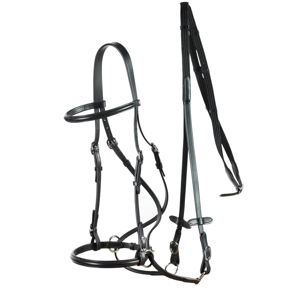 Horze Horse COB Black Bitless Leather English Bridle Headstall Reins
