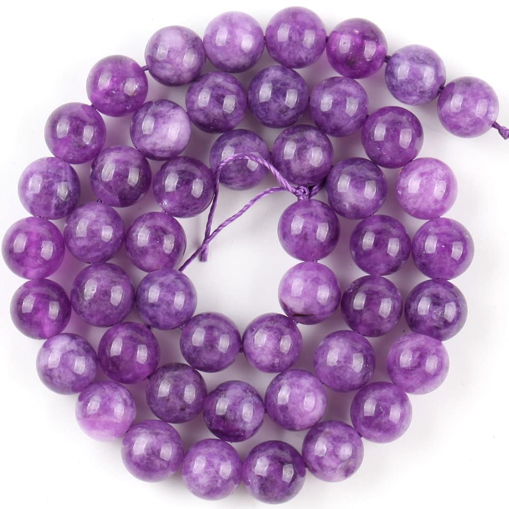 Natural Purple Angelite Chalcedony Jades Stone Beads Round Loose Beads for Jewelry Making DIY Bracelet Charm Necklace 6 8 10mm 15inch 39cm Handmade Crafts (Item Diameter : 6mm About 61pcs)