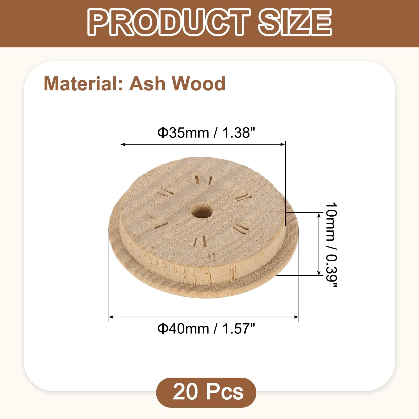 uxcell 20Pcs Wood Button Plugs, 35mm / 1.38