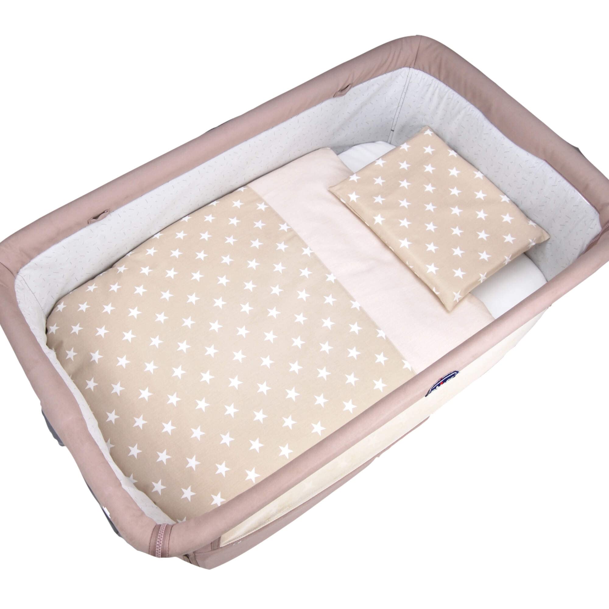 Babysanity Lenzuola Next To Me Compatibili 5 pezzi: Cuscino Neonato Federa Cuscino Piumino Copripiumino Lenzuolo Angoli per Culla Lettino Neonato Chicco Kinderkraft Cam Brevi OEKO-TEX (Stella B)