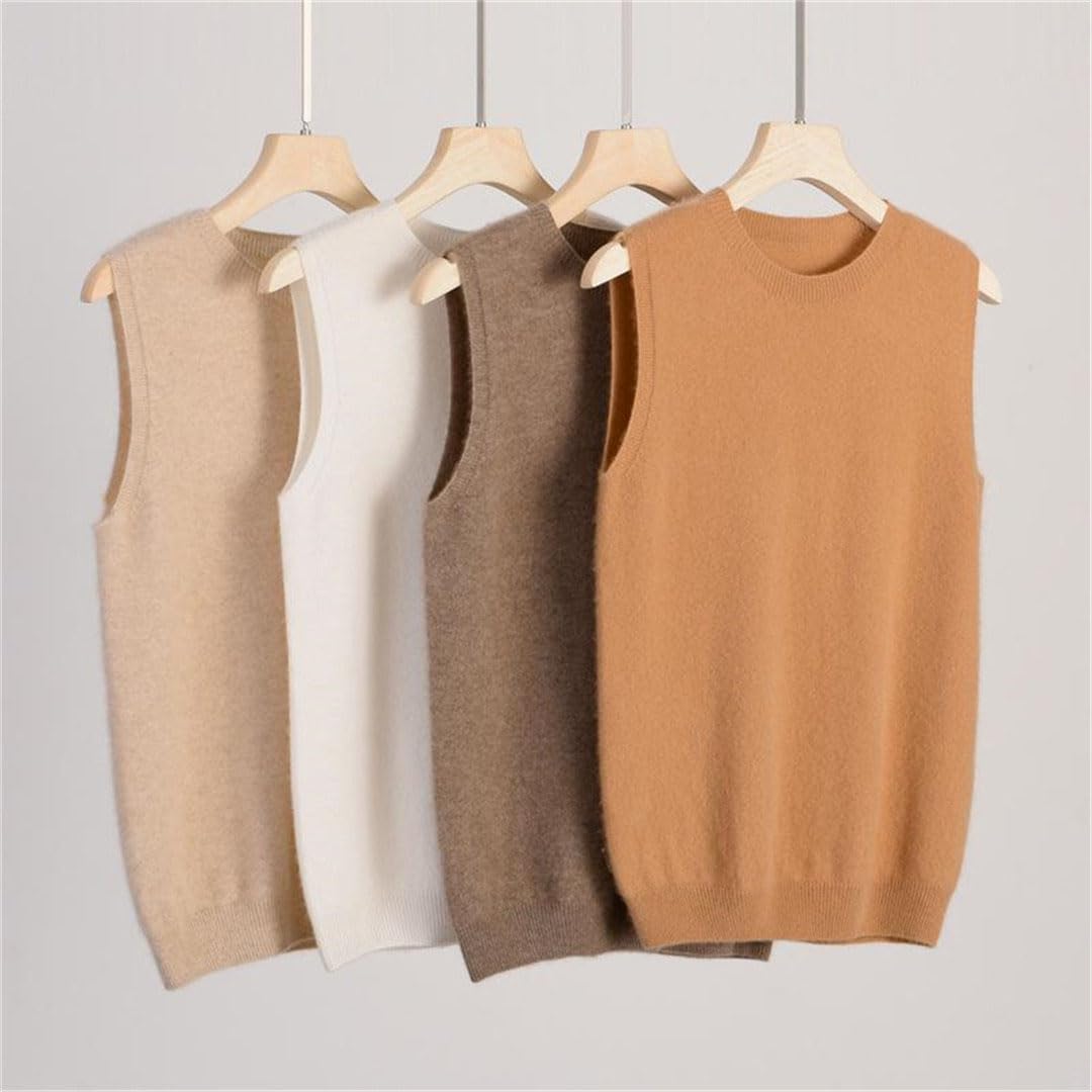 Suéter básico sin mangas con cuello en O para mujer, suéter de lana para otoño e invierno, chaleco de color sólido casual para mujer
