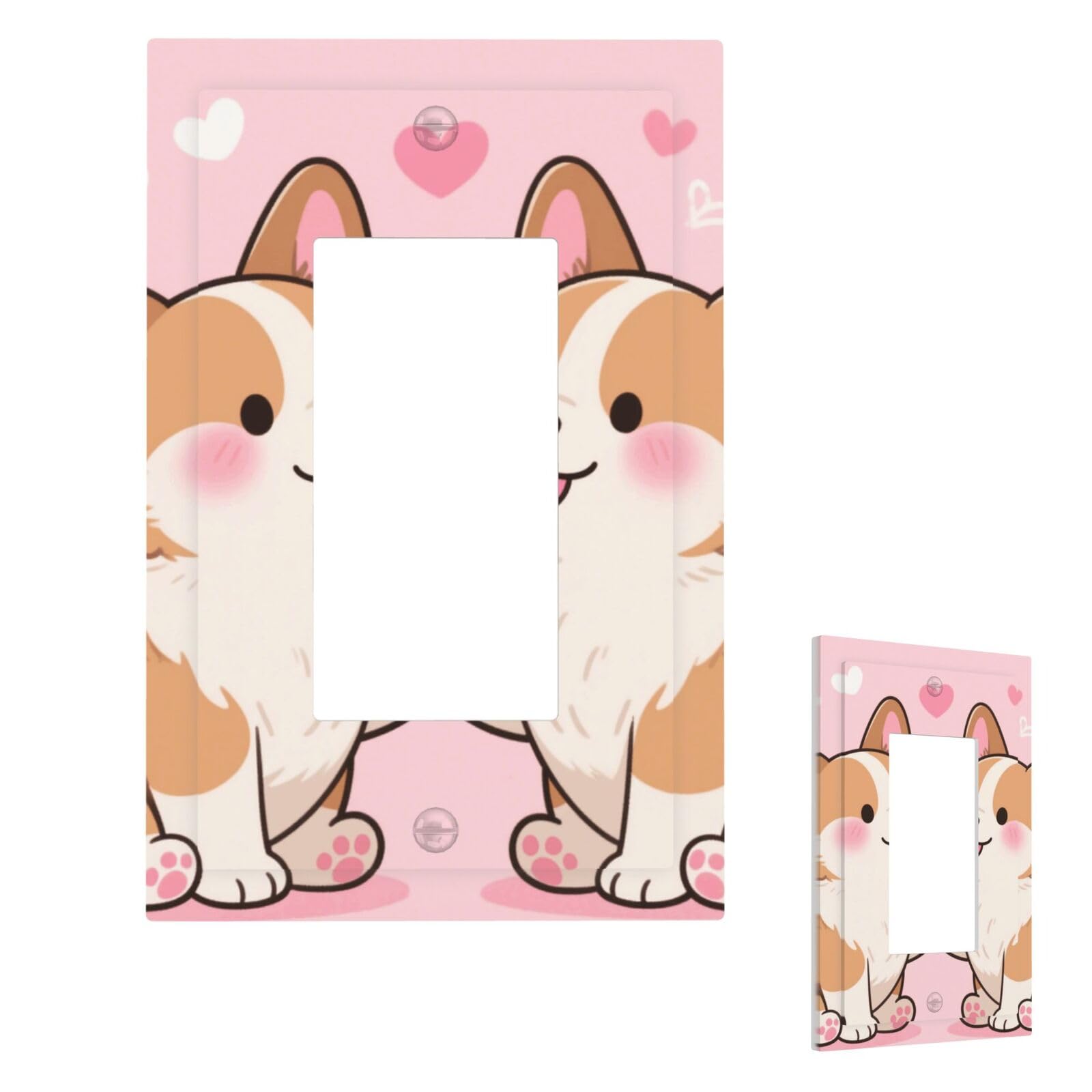 Cute Corgis Love Wall Plate Cover Modern Decorative 1 Gang Light Switch Cover Unbreakable Receptacle Outlet Covers For Living Room Bedroom Home Decor 1 Gang