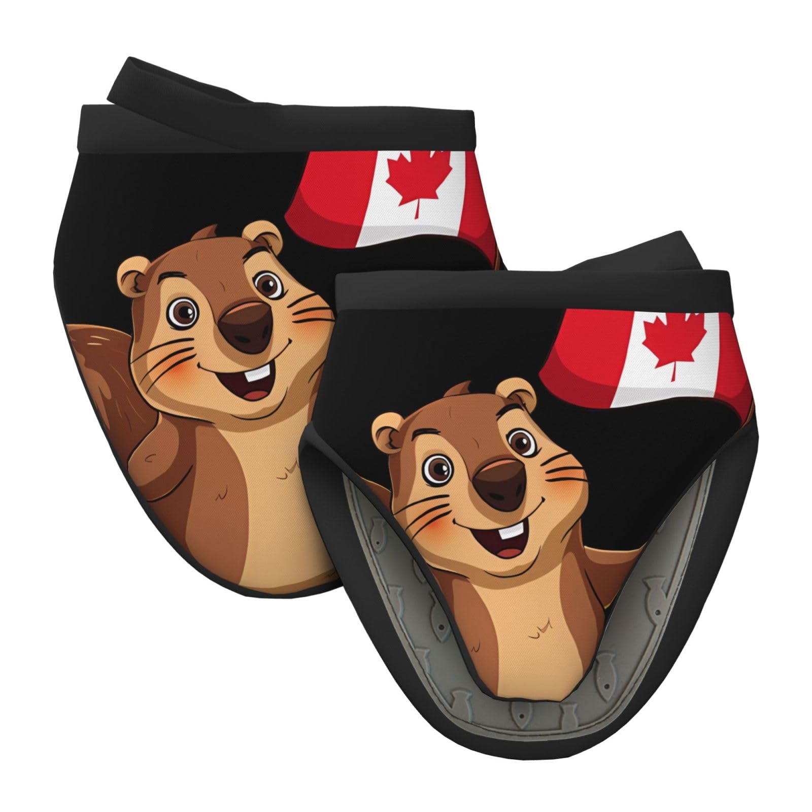 Silicone Oven Mitts, Heat and Slip Resistant Kitchen Mittens 2-Pack Set, Groundhog Canada Canadian Flag Short Soft Oven Gloves