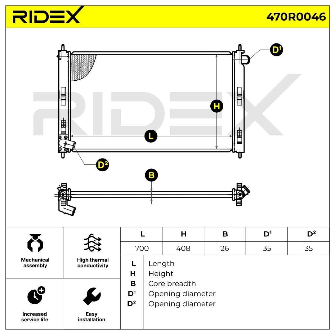 RIDEX 470R0046 Radiador refrigeración del motor Compatible con MITSUBISHI ASX GAW Gasóleo
