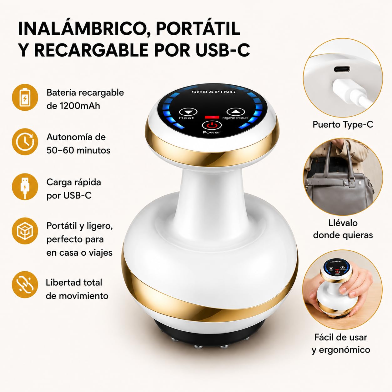 JABO - Masajeador Anticelulitico Reductor Profesional - Masajeador Reafrimante Corporal para la Flacidez y Celulitis - Vacumterapia Anticelulitica para Casa.