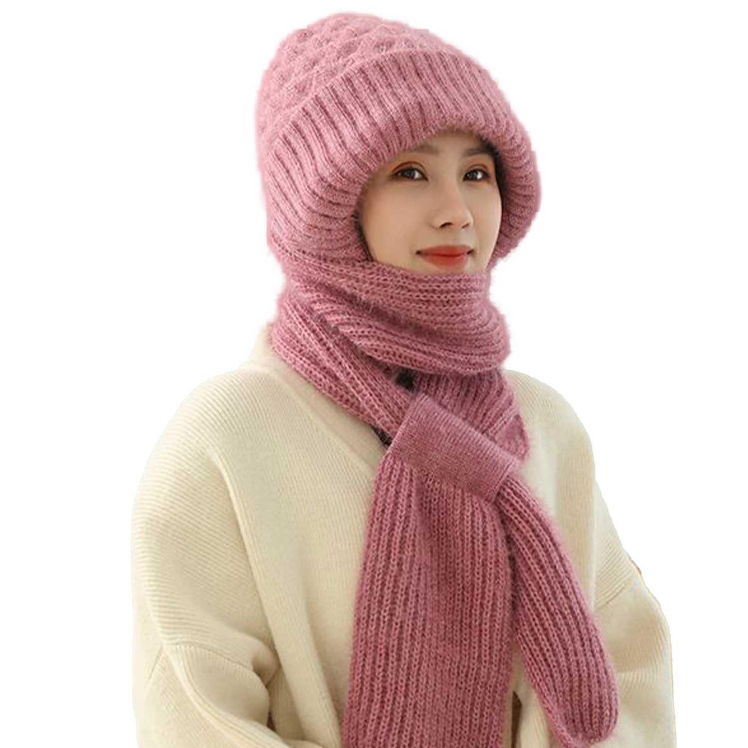 Integrated Ear Protection Windproof Cap, Winter Warm Knitted Hat, Thickening Beanie Hat Scarf