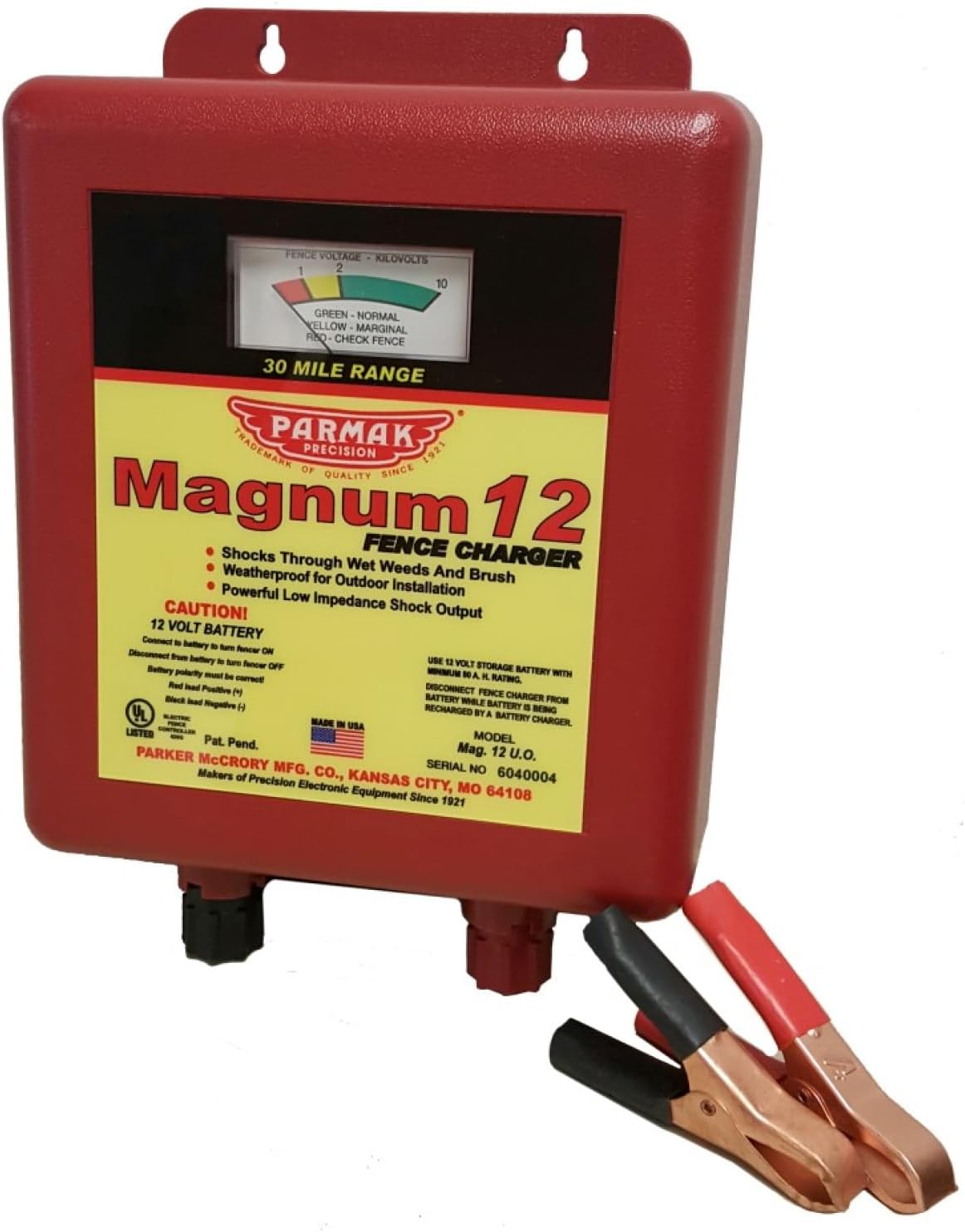 MAG12-UO 12-Volt Magnum Low Impedance Battery Operated 30-Mile Range Electric Fence Charger; Weatherproof, Indoor&Outdoor; Ideal for livestock or predator control; 3-YR Warranty (MADE in USA)