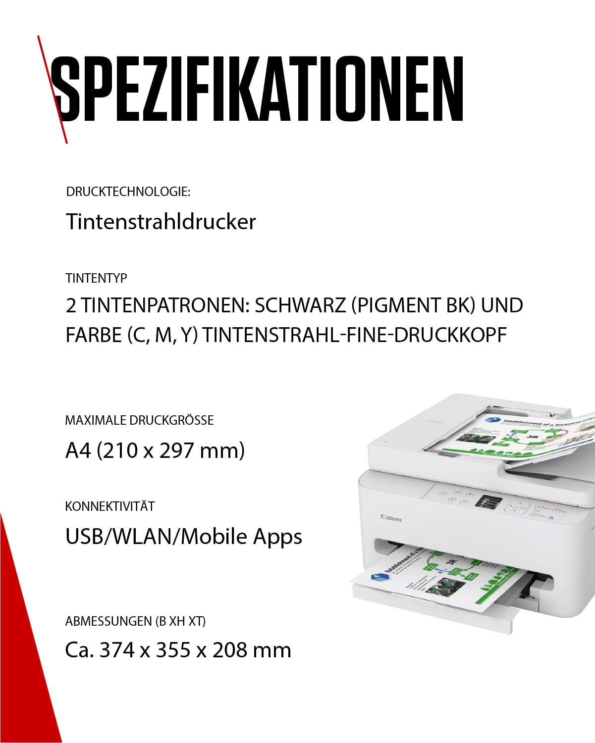 Canon PIXMA TS7550I - WLAN-Multifunktionsdrucker mit ADF, Papierkassette und Frontbedienung | Kabelloses Drucken vom Smartphone leicht gemacht - Enthält MP-101 A4-Fotopapier, 5 Blatt