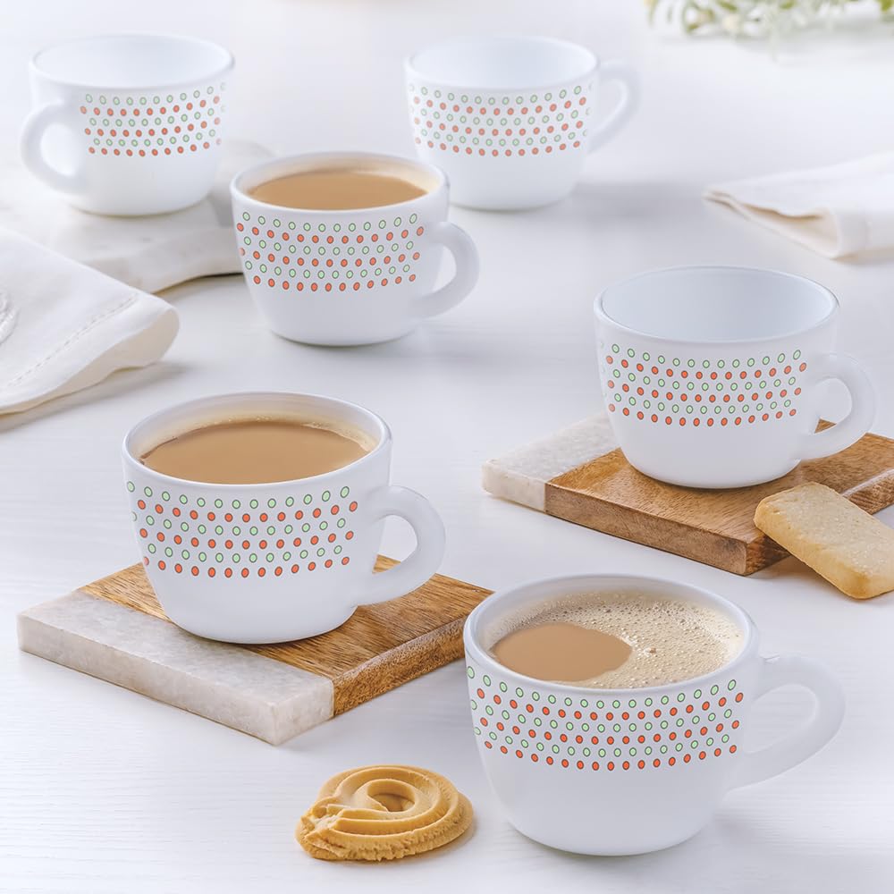 Larah by Borosil Waltz Opalware Cup Set of 6 pcs | Tea/Coffee Cups 140 ml | Microwave & Dishwasher Safe | Bone-Ash Free | Crockery Set Ideal for Daily Use & Gifting, White (B0C89DTVTK) Amazon Price History, Amazon Price Tracker