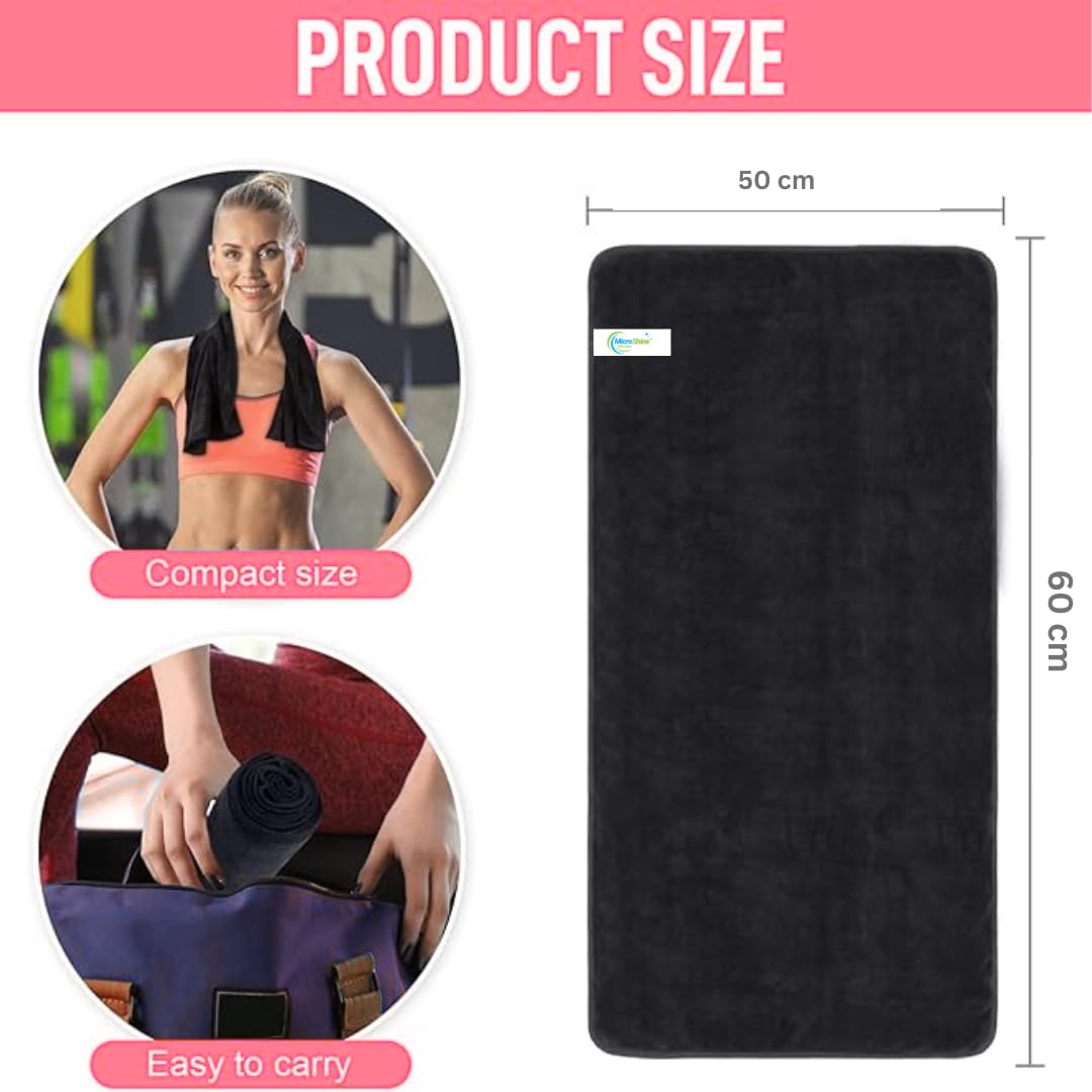 Microshine Microfiber Sports Towels (3-Pack) - Quick Drying, Ultra Absorbent, Lightweight Gym Towels for Workout, Fitness, Yoga, Travel - Black 1