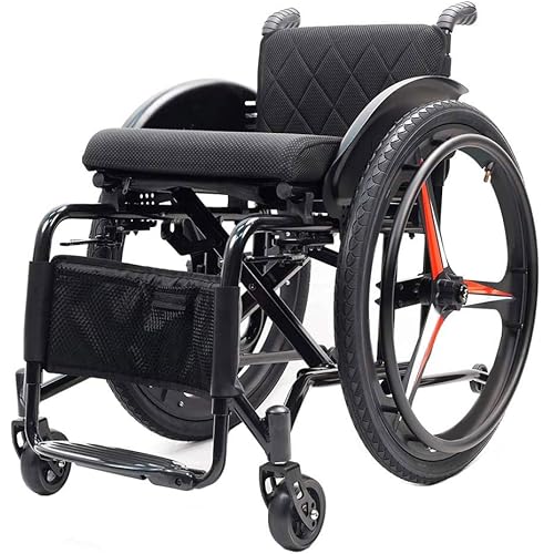 Portable All-Terrain Wheelchair Foldable Self Propelled, Ultra Lightweight Sports Transfer Wheelchair, Load Capacity 200 Lbs, for Elderly Seniors Adults (Black)