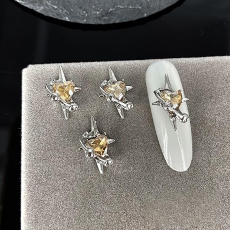 Alloy Nail Charms 10x15.5mm 3D Rhinestone Stars Hearts Saturn Cute Trendy Girl Nail Art Decorations,01